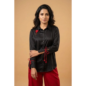 Chemise élégante pour femme en satin Giza noir HEART DROP, vêtements décontractés élégants de qualité supérieure pour femmes, vêtements de tous les jours, vente en gros - Product Image 3