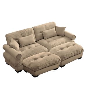 Divano Moderno Oversize a 2 Posti in Velluto con Poggiapiedi, Braccioli Imbottiti e Cuscino Lombare - Cuscini Decorativi Inclusi per Soggiorno - Product Image 6