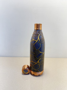 Premium Printed Pure Copper Water Bottle 1100ml Navy Blue Gold Leaf Pattern Ayurvedic Flask Leakproof Gym Sports Metal <b>Drinkware</b> - Product Image 5