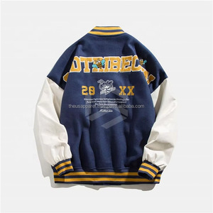 Premium Winter Varsity <b>Jacket</b> <b>Men</b> Wool <b>Leather</b> Sleeve Chenille Patch Stand Collar Custom Design Bulk - Product Image 3