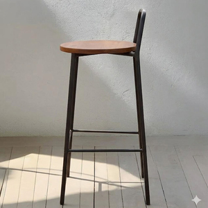 Tabouret de bar industriel en métal avec assise ronde en bois - Product Image 5