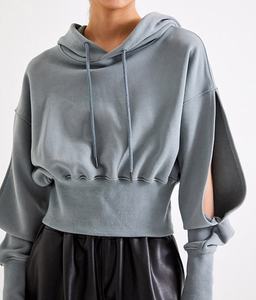 Sweat à capuche en molleton pour femme, style streetwear, 100% coton, à manches ouvertes, pull-over de haute qualité, étiquette personnalisable, printemps automne, décontracté - Product Image 1