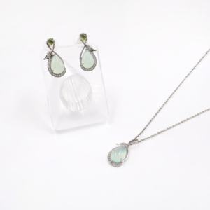 Ensemble de boucles d'oreilles pendantes en argent sterling 925 avec onyx bleu naturel et péridot, plaqué rhodium, bijoux fins OEM ODM - Product Image 1