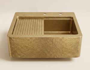 Premium Brass <b>Kitchen</b> <b>Sink</b> Modern Design Durable Hammered Metal Texture Customizable for Everyday Heavy Use - Product Image 2
