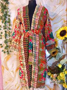 Vintage Kantha Suzani Kimono <b>Robe</b>: Handmade Cotton Patchwork - Product Image 4