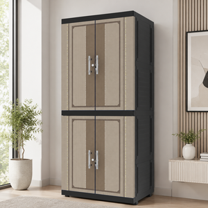 Armoire de rangement portable Naiba, autoportante, minimaliste, en plastique, avec portes à panneaux plats gris bois, écologique, pour salon - Product Image 1