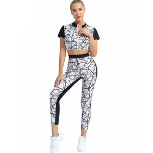 Ensemble de yoga respirant en coton uni pour femme, avec impression personnalisée par transfert thermique, leggings et soutien-gorge sans couture, haute élasticité, séchage rapide - Product Image 4
