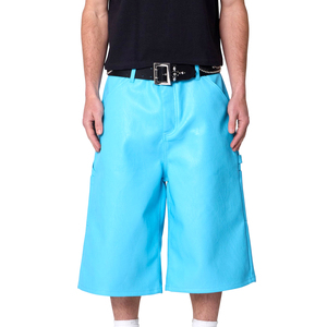 Pantalones Cortos de Cuero Azul Cielo de Moda 2026, de Primera Calidad, con Logotipo Propio, Estilo Urbano con Bolsillos - Product Image 1