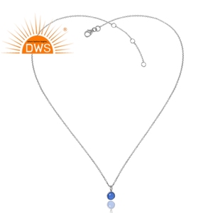 Collier pendentif en argent sterling plaqué palladium avec pierre de chalcédoine bleue, design personnalisé, bijoux pour femme, cadeau - Product Image 4