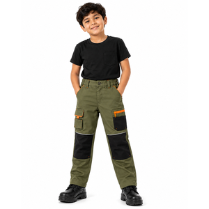 Pantalons de travail personnalisés pour enfants, pantalons cargo pour garçons, pantalons de travail multi-poches, genoux renforcés, fabrication OEM - Product Image 3