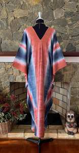 เดรสคาฟทันผ้าเรยอนชิโบริวินเทจไซส์ใหญ่ สีเทา น้ำเงิน ส้ม ย้อมมือ สำหรับผู้หญิง - Product Image 3