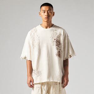 T-shirt d'été oversize de haute qualité pour homme, col rond imprimé, épaules tombantes, T-shirt tendance pour homme - Product Image 6