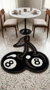 Alfombra Antideslizante de Lana Tufted a Mano con Diseño Único de Bola 8 en Forma de Cereza, Diseño en Blanco y Negro, Suave y Afelpada para Decoración del Hogar - Product Image 5