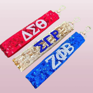 <b>Red</b> Gold Blue Greek Letter <b>Sequin</b> Adjustable Keychain Wristlet Sorority Fraternity Glitter Key Holder Accessories College Campus - Product Image 1