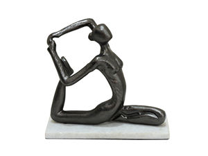 Statue élégante en aluminium de la posture du pigeon roi - Figurine féminine abstraite artisanale - Sculpture décorative zen moderne sur socle en marbre - Product Image 6