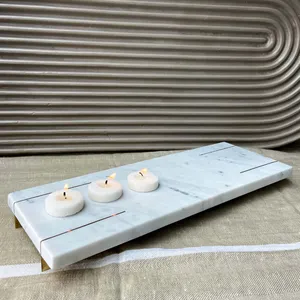 Luxury White Marble Rectangular Serving Tray Gold Metal Feet Classic Decorative Multifunction Display <b>for</b> Home <b>Desk</b> Living Room - Product Image 5