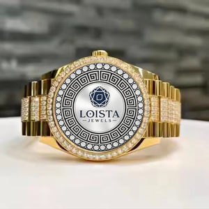 Nuevo Reloj de Cuarzo con Diamantes Moissanite, Esfera con Números Romanos y Agujas Completamente Decoradas, Acero Inoxidable de Lujo LOISTA - Product Image 1