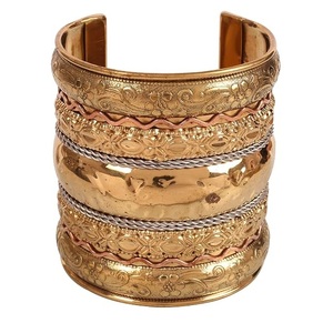 <b>Retro</b> Moroccan Style Two-Tone Copper Magnetic Bracelet Fish Scale Textured Brass Accent Wide Statement Cuff - Product Image 6