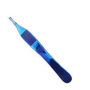 Forceps chirurgical professionnel de 4 3/4 pouces avec 7x7 dents, en acier inoxydable bleu, instrument médical vétérinaire - Product Image 1