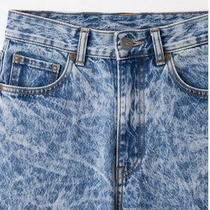 Men's <b>Jeans</b> American High Street Faded Trendy Brand Loose Straight Mid Elastic <b>Button</b> <b>Fly</b> Long Acid Wash 100% Cotton - Product Image 3
