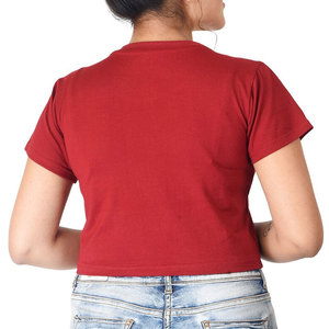INDEX APPAREL Women's Color Blocked Crop T-Shirt Crew Neck Short Sleeve Embroidery Deer Print Casual Winter Wear - Product Image 5