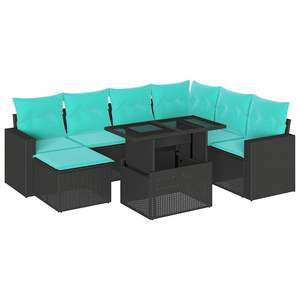 Juego de sofás de jardín de ratán sintético negro de 8 piezas con cojines, muebles de exterior, asientos de estilo contemporáneo para 8 personas - Product Image 2