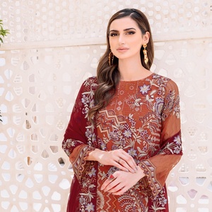 Vestidos de gasa bordados de boda para niñas Traje de diseñador paquistaní de 3 piezas Vol. Ropa de fiesta de Ramsha para el día de la boda - Product Image 5