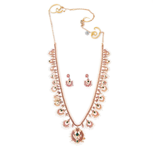 Antique Gold and Rhodium Plated Zirconia Pearl Style Long Bridal Jewelry Set - Product Image 2