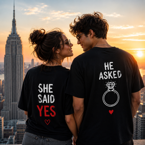 Camisetas de Algodón Tejidas Personalizadas para Parejas, con Estampado Frontal, Él Pedió Mano, Ella Dijo Sí, Regalo de Boda para Propuesta de Matrimonio - Product Image 3