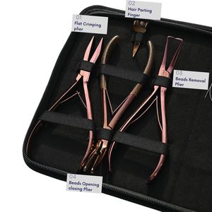 Kit complet d'outils pour extensions capillaires : micro-perles, pince à sertir plate pour extensions adhésives, outil à boucle et crochet, peigne à queue, accessoires de séparation et de pose - Product Image 3