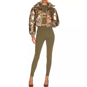 New Trend Breathable Plus Size Women's <b>Cropped</b> <b>Puffer</b> <b>Jacket</b> Knitted Canvas Waterproof Windproof Custom Wholesale Front Logo - Product Image 3