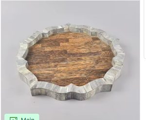 Bandeja de Servir Decorativa de Lujo Hecha a Mano con Concha de Nácar y Madera de Mango, Elegante Mesa de Centro Circular Moderna - Product Image 3