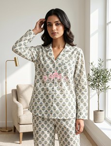 Women's 2-Piece Flock Print 100% Cotton Pajama Set Long Sleeve Shirt Ankle-Length <b>Trousers</b>-Quick Dry Summer/Autumn/Spring - Product Image 2