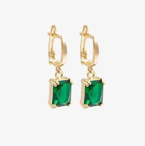 Emerald Hoop Earrings May Birthstone Dangle <b>Huggies</b> Green Gemstone 925 Sterling <b>Silver</b> 14K Gold Plated Jewelry - Product Image 4
