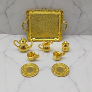 Accessoires miniatures en métal pour maison de poupée, service à thé doré (6 pièces/ensemble) pour la décoration de scènes miniatures - Mini jouet - Product Image 6