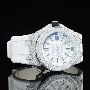 Reloj de Hombre Estilo Hip Hop con Movimiento Automático ETA, Caja de 7mm, Esfera Blanca, Bisel con Diamantes Moissanite y Correa de Goma - Product Image 3