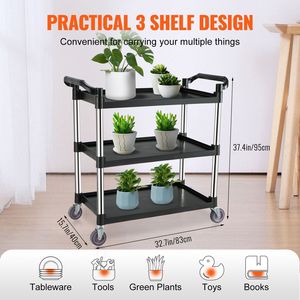 Carrito de Servicio de Alimentos de 3 Niveles, Resistente, con Capacidad para 154 Libras y Ruedas con Bloqueo - 32.7" X 15.7" X 3" - Product Image 4