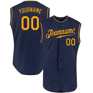 Maillot de baseball personnalisé bleu marine sans manches pour homme, nom et numéro de l'équipe imprimés, maille respirante, coupe régulière pour adulte - Product Image 1