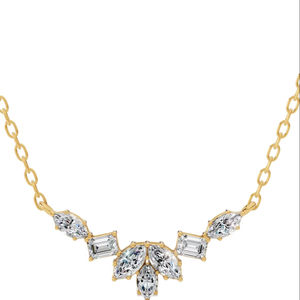 สร้อยคอเพชรเม็ดมรกตและมาร์คีส์ทรงแฟนซี ผลิตในห้องปฏิบัติการ ทอง 14K ไร้สี VVS จี้ดีไซน์จากธรรมชาติ พร้อมสายสร้อย - Product Image 1