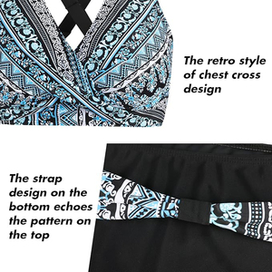 Conjunto de bikini para mujer, Top con cuello en V profundo, parte inferior de cintura alta, traje de baño con estampado geométrico, ropa de playa de dos piezas - Product Image 4