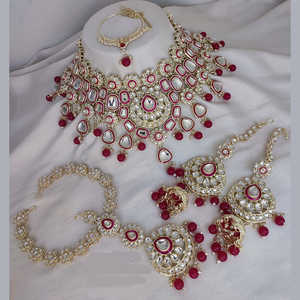 Gold Plated <b>Kundan</b> Stone Semi-Bridal Necklace Set 10581242PK Exquisite Fine <b>Jewelry</b> Set - Product Image 1
