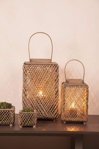Farol de madera y cuerda hecho a mano, diseño rústico, portavelas colgante para mesa, adorno decorativo para el hogar - Product Image 5