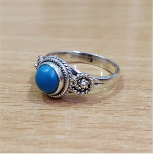 Sterling Silver <b>Turquoise</b> <b>Ring</b> Round Blue Gemstone Antique Style Rope Border Solitaire Band Fine Jewelry Collection - Product Image 2