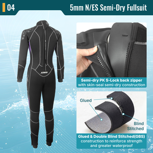 Traje de Neopreno Completo Aropec para Hombre, 5mm, Semi-Seco, Sin Costuras, Cuello Alto, Manga Larga, Cierre Trasero, Impermeable, para Buceo, Todas las Temporadas, OEM/ODM - Product Image 5