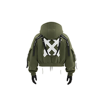Sweat à capuche zippé surdimensionné tactique personnalisé pour homme et femme, style streetwear court, 100% coton éponge, pour homme