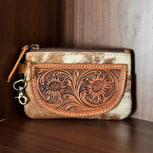 กระเป๋าใส่เหรียญหนังวัวเป็นเครื่องมือพร้อมพวงกุญแจกระเป๋าสตางค์ใบเล็กหนังแท้แบบตะวันตกมีซิปสำหรับผู้หญิง - Product Image 4