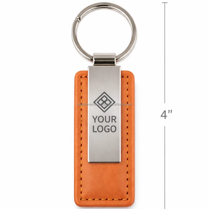 <b>Custom</b> Logo Metal Leather <b>Keychain</b> Premium Stainless Steel Key Holder Corporate Promotional Gift - Product Image 1