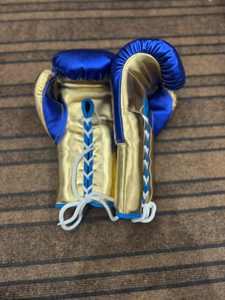 Guantes de Boxeo de Cuero Azul Rey con Detalles Metálicos Dorados, con Cordones, para Entrenamiento Profesional, Sparring, Combate y Golpeo de Saco - Product Image 1