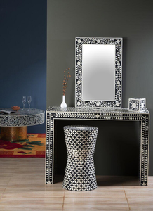 Handmade Bone Inlay <b>Mirror</b> <b>Frame</b>: Floral Boho Wall Decor - Product Image 5