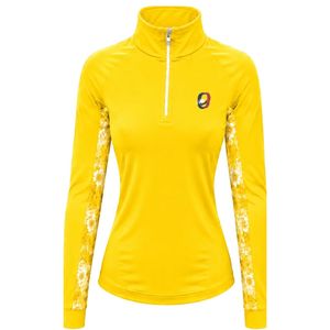 Camiseta Deportiva Amarilla Brillante para Mujer con Cierre de Cremallera, Manga Larga con Inserciones Florales, Ropa de Equitación y Fitness - Product Image 2